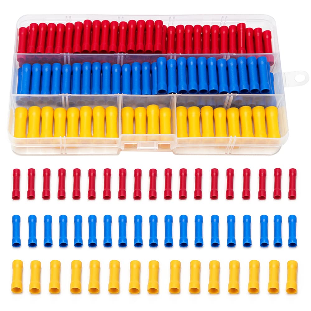 YIXISI 150 PCS Crimp Butt Connectors, Insulated Straight Wire Butt Splice Terminals, Electrical Crimp Connector Assortment Kit