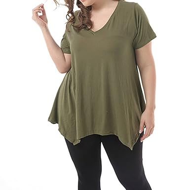 QingJiu Damen Kurzarm V Ausschnitt UnregelmäßIger Saum Lose Hemd Casual Female T Shirt Tops Oberteile