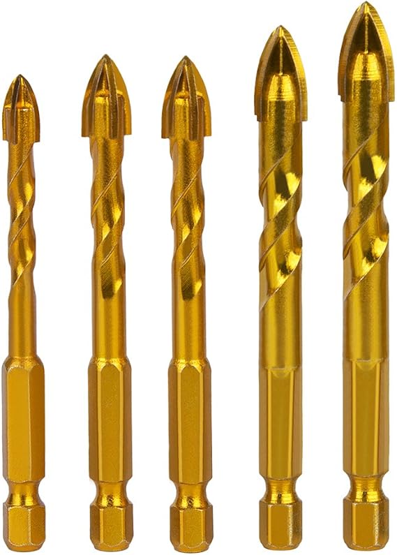 Glass Drill Bits, Hakkin 5pcs Hex Shank Porcelain Spiral Spear Ceramic