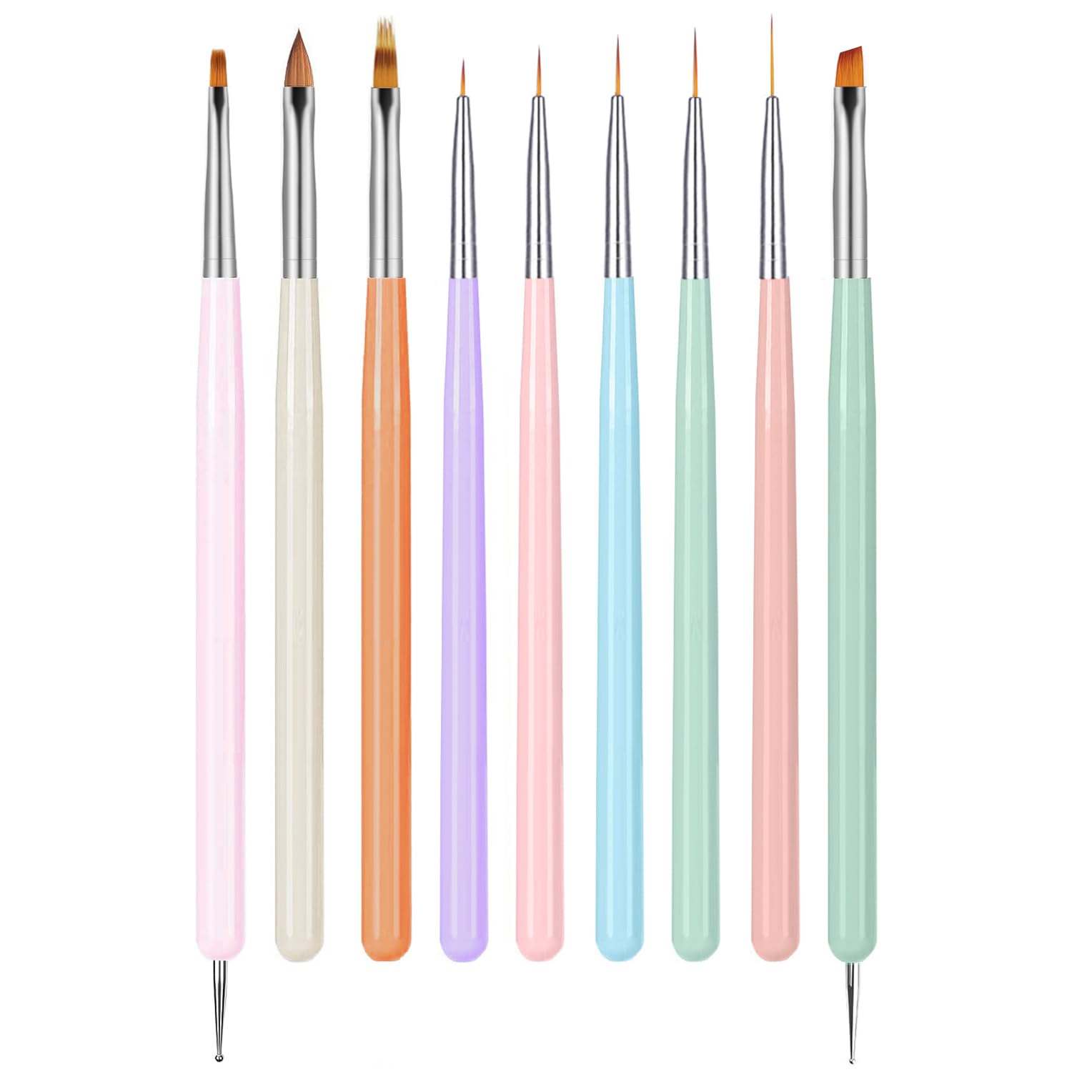 Photo 1 of JASSINS 9PCS Nail Brushes Set for Gel Polish - Nail Art Design, Extension, Liner & Dotting Pen Tools - DIY Salon at Home Kit (Multi-Color)
