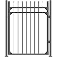XCEL - Black Steel Anti-Rust Fence Gate - Sharp End Pickets - 4ft W x 5ft H - Easy Installation Kit, for Residential, Outdoor, Yard, Patio, Entry Way, 3-Rail Metal Gate