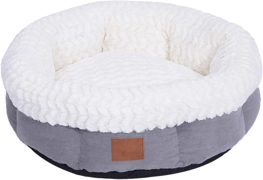 Miss Meow Cat Round Donut Cuddler for Indoor Cats, Ultra Soft Memory Foam Base for Small Dogs,Machine Washable and Anti Slip Bottom,Warming Faux Suede Gray Medium 20"x 20"x 8"