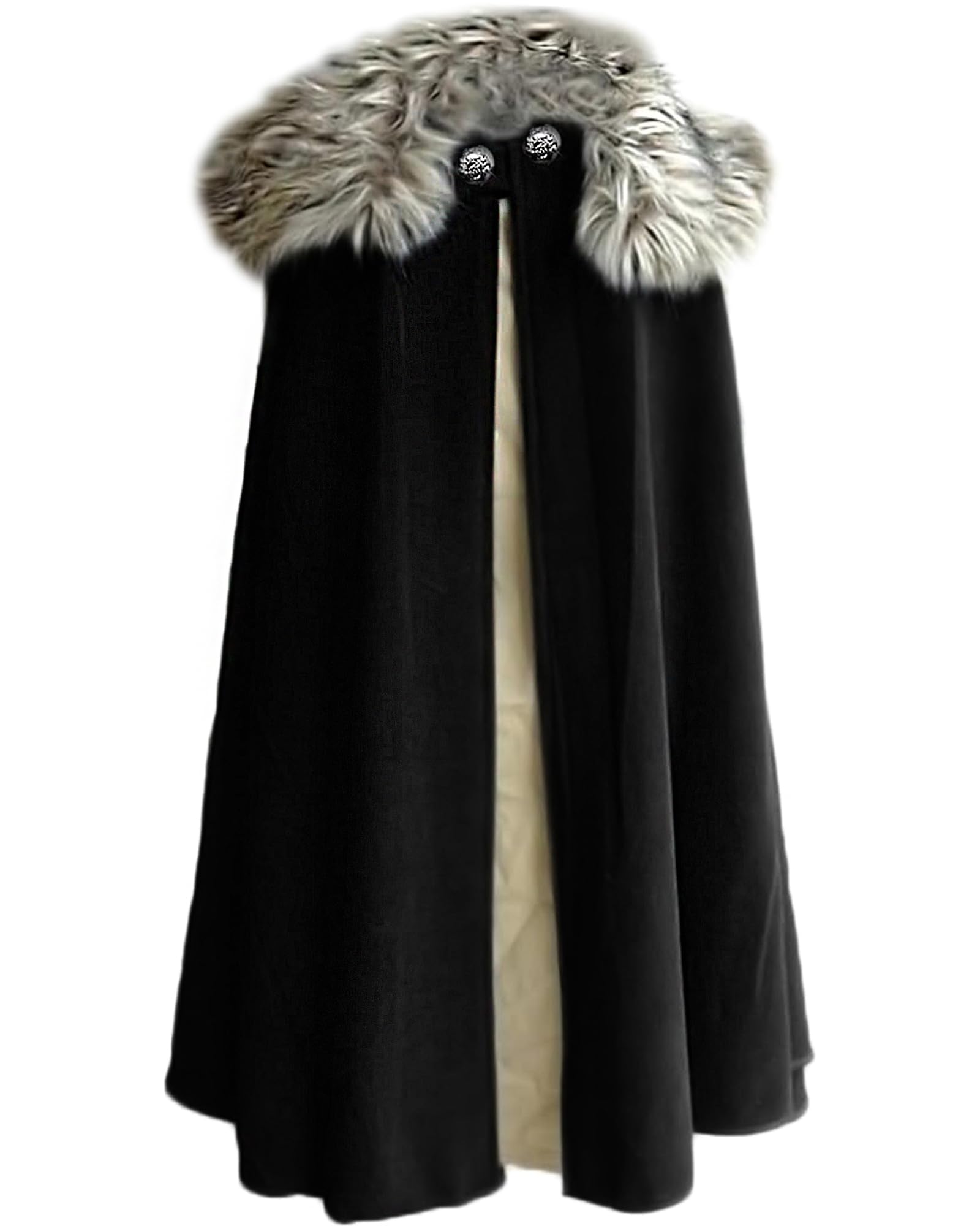 Photo 1 of (used) MSOrient Mens Viking Fur Shoulder Cape Brown With Fur Cloak Medieval King Cape Costume Halloween LARP Cosplay (XL, Black)