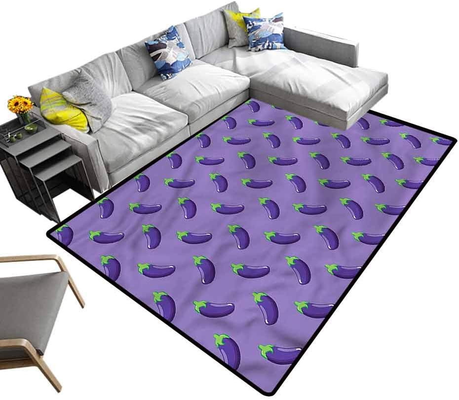 Eggplant, Modern Indoor Rugs Vegan Food Healthy Traditional Bright Colorful Area Rug for Living Room Bathroom Enterway, 4'x 4'