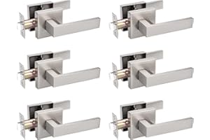 Probrico 6 Pack Square Door Lever Door Lock Handle Lockset Keyless Doorknobs Passage Knobs Lockset Interior Hallway Passage Closet in Satin Nickel