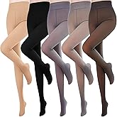 JaGely 5 Pairs Fleece Lined Tights Women Translucent Leggings Winter Thermal Sheer Tights for Girl, 5 Colors (Pantyhose, Medium-(40-70kg) 220g/Thick Fleece)