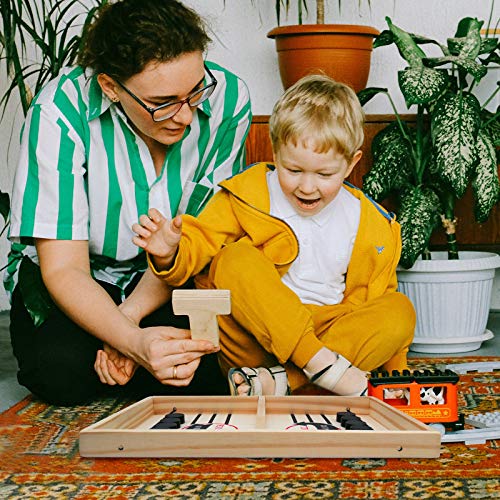 21.2 x 11.7 in Fast Sling Puck Game, 2 in 1 Super Winner Sling Puck Game, Wooden Hockey Game Sling Puck, Gobang Games Toys for Kids and Adults (Large)