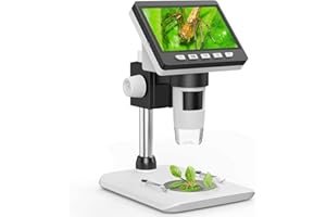 LCD Digital Microscope, SKYBASIC 4.3 inch 50X-1000X Magnification Zoom HD 2 Megapixels Compound 2600 mAh Battery USB Microscope 8 Adjustable LED Light Video Camera Microscope with 32G TF Card
