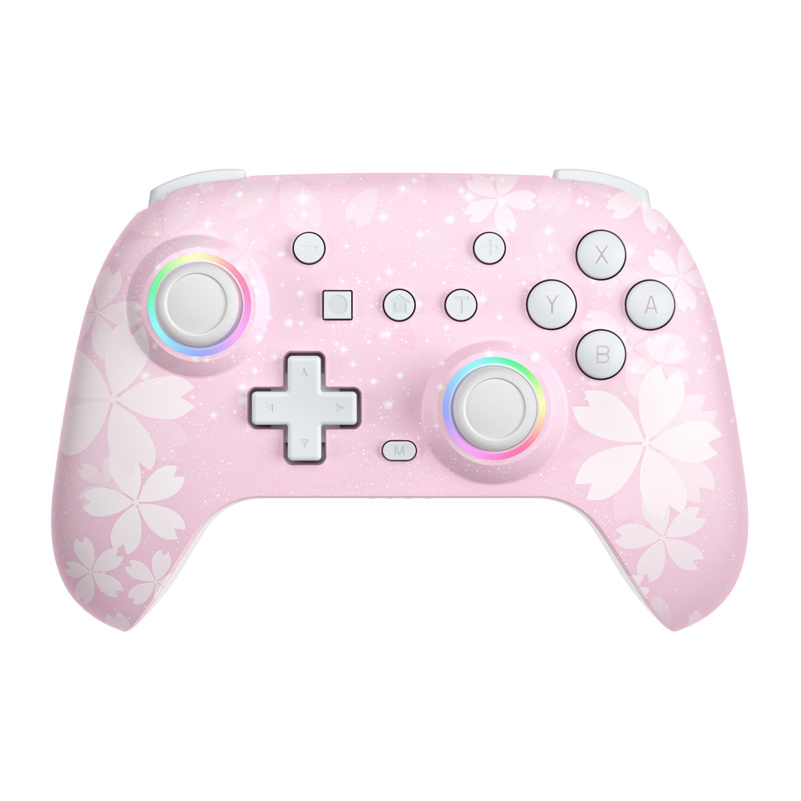 PHNIXGAM Pink Wireless Controller for Switch, Sakura Bluetooth Controller Compatible with Switch 1/Switch 2/Switch Lite/Switch OLED, Windows PC/Steam/Steam Deck/iOS 16.0 and Above/ Android 10.0 and Above, with Programmable Buttons, RGB, Motion Control/Vibration/Turbo
