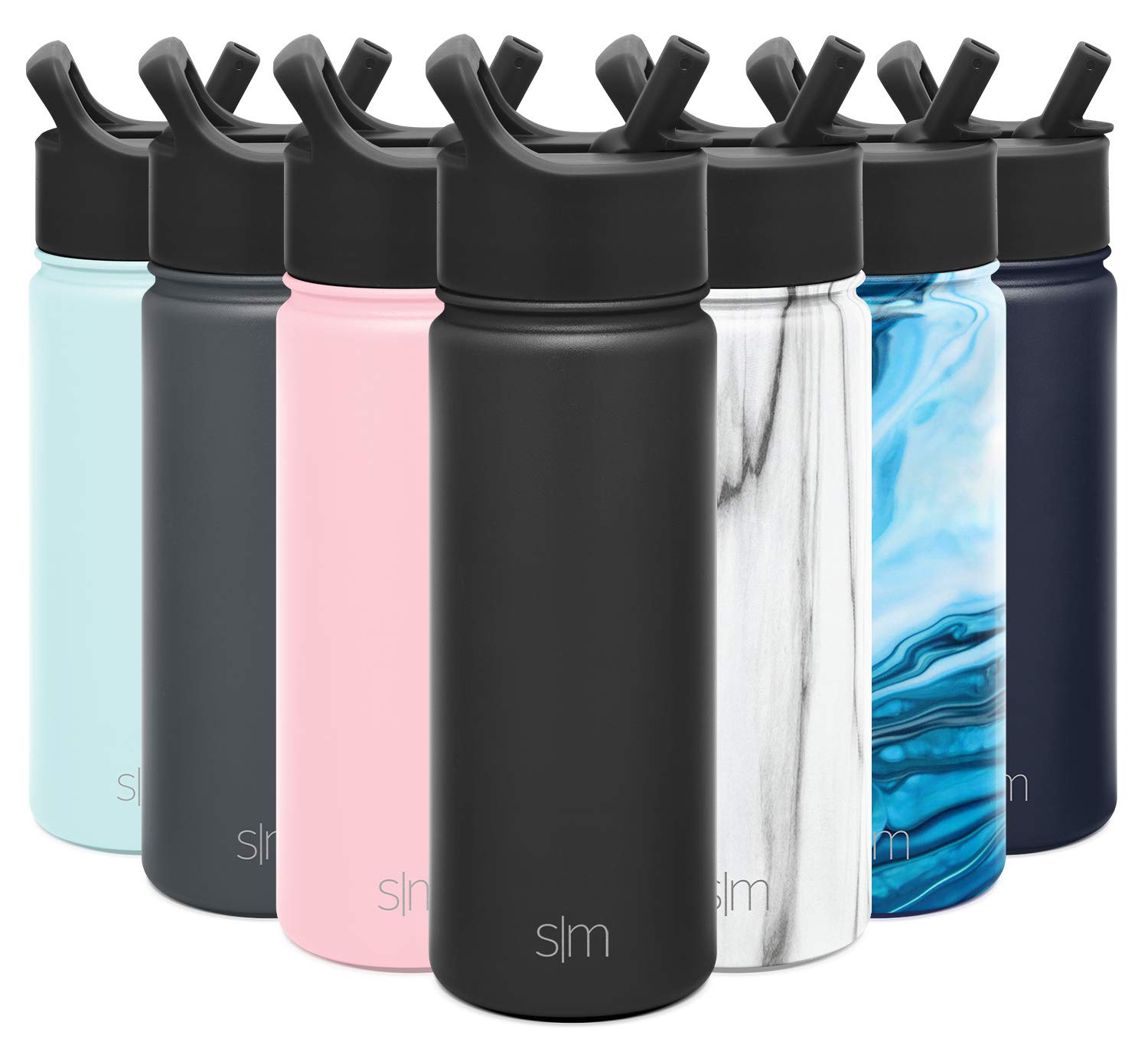 Simple Modern Insulated Water Bottle with Straw Lid Reusable Wide Mouth Stainless Steel Flask Thermos, 18oz (530ml), Midnight Black