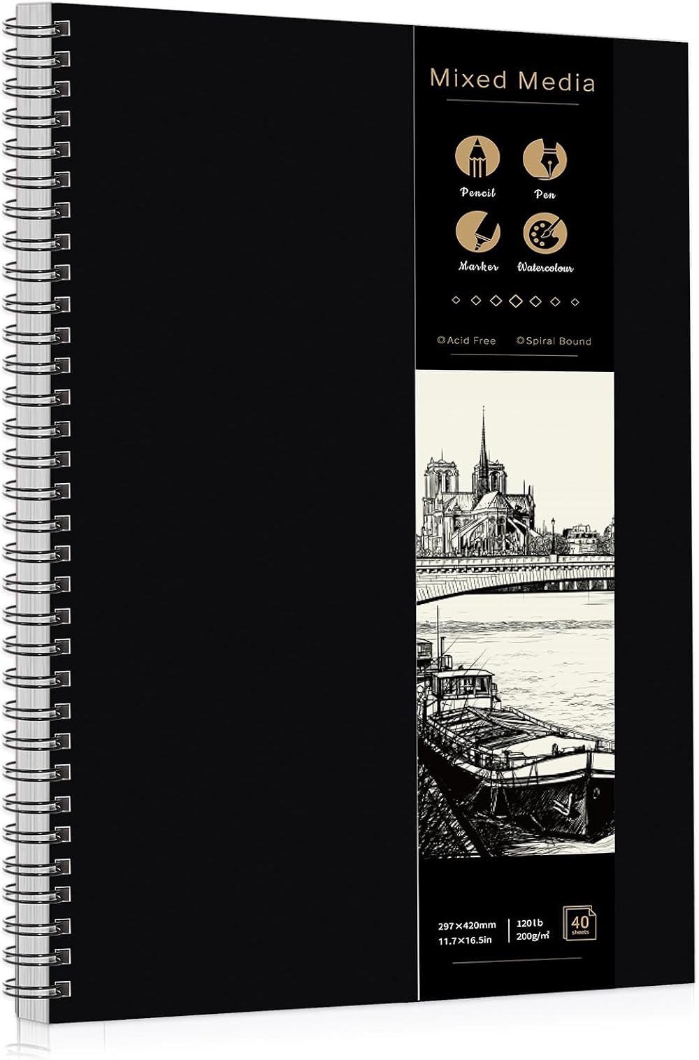 Thboxes A3 Sketch Book 200GSM 40 Sheets 80 Pages Hardback Spiral Bound