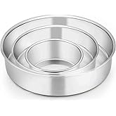 TeamFar Cake Pan, 4'' / 6'' / 8'', Stainless Steel Round Baking Tier Cake Pans Set, for Baking Steaming Serving, Healthy & Heavy Duty, Mirror Finish & Dishwasher Safe - 3 PCS