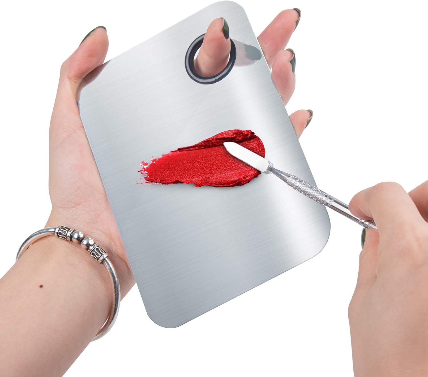 ALIOBC Makeup Mixing Palette, Upgrad Stainless Steel Metal Mixing Tray with Spatula Artist Tool for Mixing Foundation Nail-Art