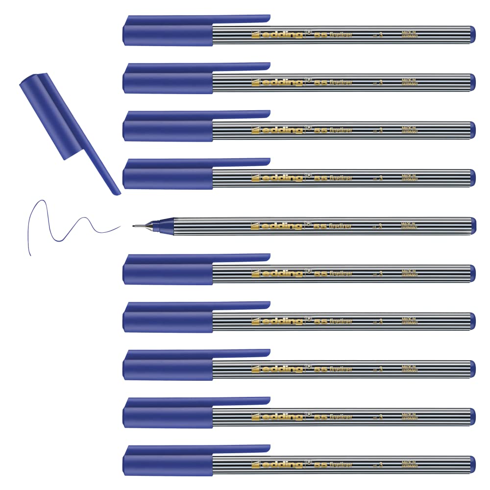 edding 55 - fineliner - blue - 10 pens - 0.3 mm nib - colour pen for writing, drawing, underlining, illustrating - for children and adults, at school and in the home or office — image 1