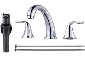 Aleasha Widespread Bathroom Sink Faucet Chrome,Bathroom Faucet 3 Holes, Bathroom Sink Faucet with Pop Up Drain for Restroom V