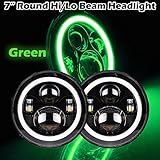 Omotor Pair 40W 7 Inch Round Osram Led Headlight Bulb Green Halo Angle Eyes High/Low Beam 97-16 Jeep Wrangler JK TJ(7 Inch Round Halo Black Housing)