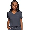 Med Couture Women's V-Neck Scrub Top, Modern Fit Tuck-in Top with Stretchy Rib-Knit Shoulders and Chest Pocket - MC7448