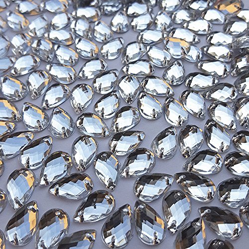 300Pcs 0.31x0.51″ Drop Shape Crystal Clear Acrylic Sew On Rhinestones Flatback Sewing Stones for Clothes Dress Crafts Garments Accessories (Silver) - Thumbnail 4