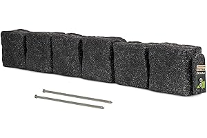 Beuta Landscape Edging | Garden Edging Border | Faux Stone Blocks for Lawn Edging, Flower Beds & Yard Edging – 1 Pack | Each Section Has 6 Blocks 48" L x 4" W x 6.5" H | 2 Spikes | Charcoal