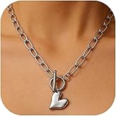 Long tiantian Silver Paperclip Necklace for Women Heart Pendant Necklace Gold Dainty Heart Necklaces Valentines Day Jewelry