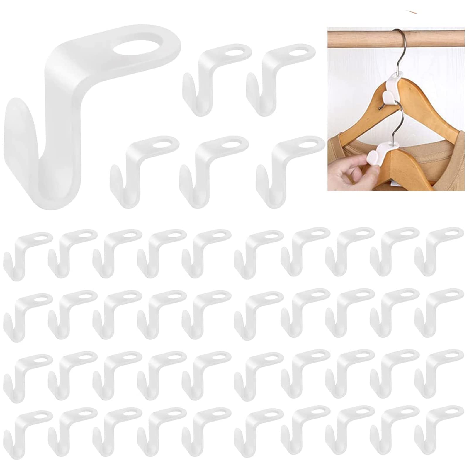 60 Pcs Hanger Hooks, Space Saving Hangers Multi-layer Stackable Hangers Space Savers Hooks Hanger Extender Clips Cascading Clothes Hooks for Wardrobe Clothes Organiser White