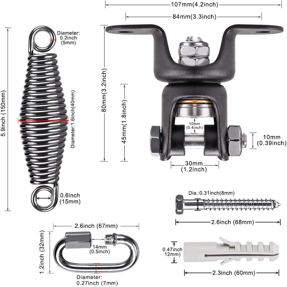 BeneLabel Heavy Duty Boxing Punching Bag Hanger with Spring, 350 LB Capacity, 360° Rotation Wood Beam Holder, 2 Wood Screws for Wooden Sets, 1 Carabiner, 1 Comfort Spring : Sports & Outdoors