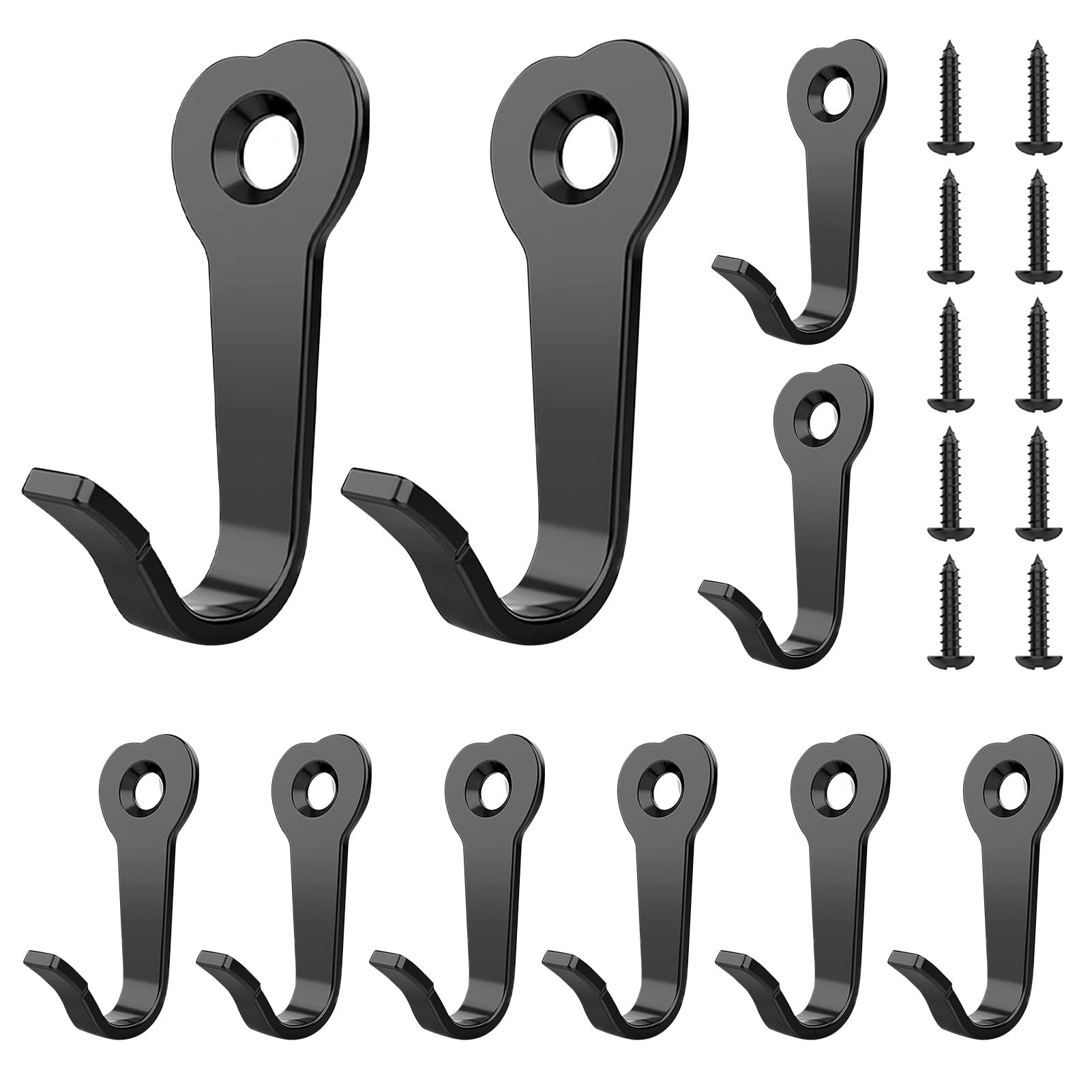 QYEW 10pcs Wall Mounted Hooks Coat Hooks with 10 Screws Single Hanger Hook Small Single Metal Hook Black for Back of Door for Hanging in Bedroom Bathroom Kitchen