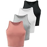 Kole Meego Crop Tops For Women Workout Cropped Tank Top High Neck Camisole Yoga Shirts Athletic Undershirts 4 Pack
