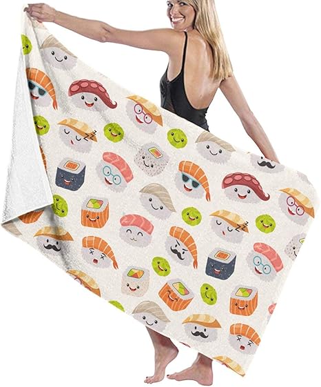 Amazon Way May 絵文字 寿司 漫画 バスタオル バスシート バスラップ ビーチタオル ショール バスローブ フード付きタオル 洗面タオル One Size ブラック R6oed37n バスタオル ホーム キッチン オンライン通販