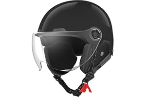 HELMELKIN Motorcycle Helmet DOT Certified, German Style Half Helmet Electric Bike Scooter with Windshield Glasses Cool Retro Helmet for Men and Women