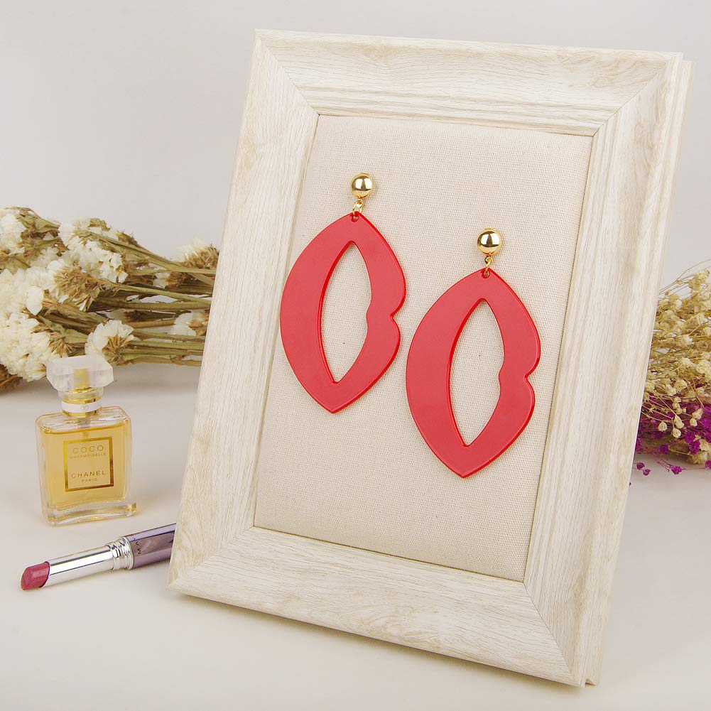 Acrylic Earrings,Acrylic Hoop Earrings for Women Lip Lightweight Resin Textured Drop Dangle Earrings(Red)