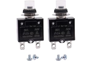 mxuteuk 2Pcs 30Amp Circuit Breakers Push Button Manual Reset 125/250V AC 50V DC, L1 Series Overload Protector Switch Thermal 