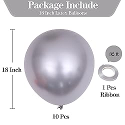 10pcs 18 inch Metallic Silver Balloons, Thick Latex