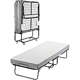 VEVOR 31 in x 75 in Folding Bed with 5 in Mattress, Twin Size, White, Metal Frame & Memory Foam Mattress, Portable Rollaway Bed, 300 lbs Weight Capacity, Adult, Guest