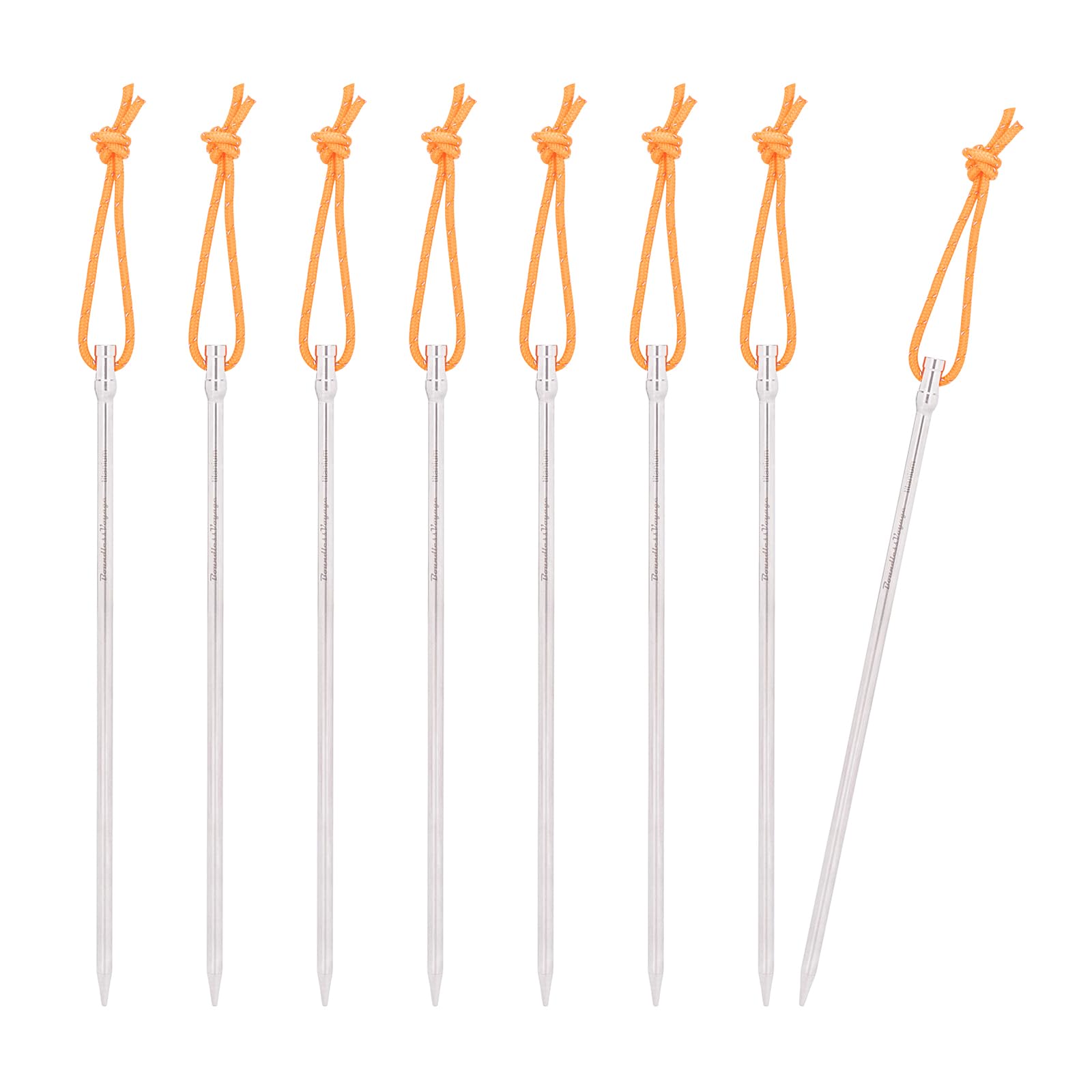 iBasingo 20cm Titanium Alloy Tent Pegs Ultralight Tent Stakes Heavy Duty Tent Nails Outdoor Camping Awning Ground Pins Tent Accessories with Rope Ti4006P (8 pcs/lot)