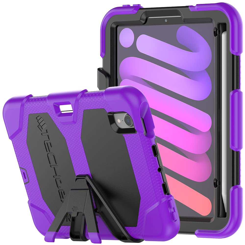 TECHGEAR G-SHOCK Case Designed for iPad Mini 7 2024 / Mini 6 2021 (7th & 6th Generation) Tough Rugged HEAVY DUTY Armour Shockproof Case with Stand - Kids Schools Builders Restaurant Case - PURPLE