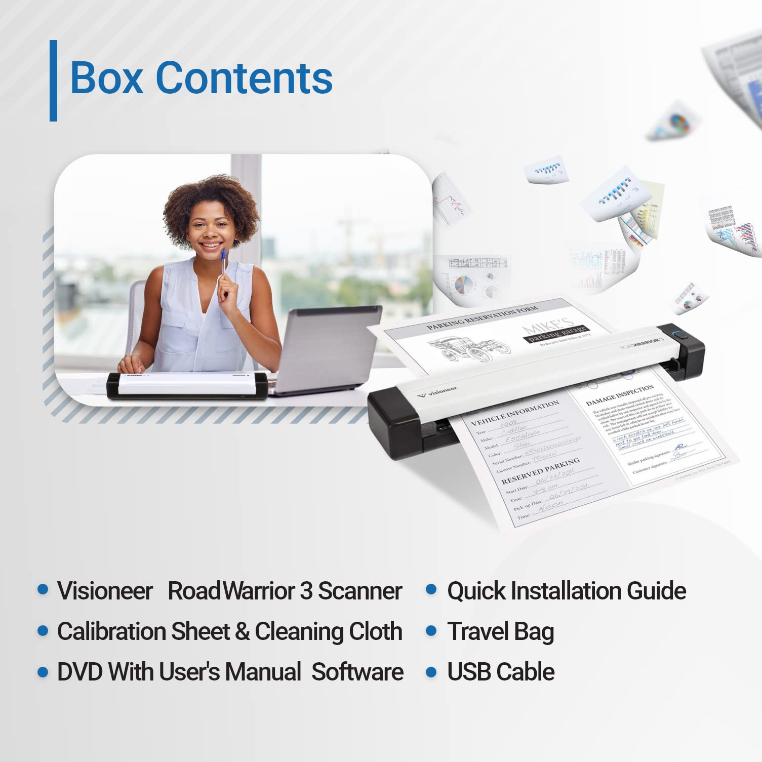 Visioneer RoadWarrior 3 Simplex Mobile Document Scanner for PC and Mac, USB Powered Travel Scanner