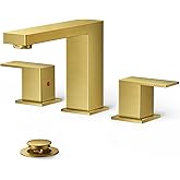 FORIOUS 8 Inch Widespread Gold Bathroom Faucet, Square 2 Handle Brushed Gold Bathroom Sink Faucet 3 Hole with Metal Drain, 24" CUPC Supply Lines and Spare Aerator, Vanity Sink Remodel