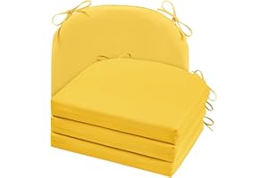 Cozyide Outdoor Chair Cushions, Waterproof Patio Seat Cushions with Adjustable Straps, Round Corner Patio Chair Cushions for Garden, Yellow, 17x16x2 Inch (Pack of 4)