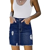 Necooer Womens Denim Skirt Mini Casual Distressed Short Skirt Washed Frayed Stretchy Pencil Jean Skirts with Pocket