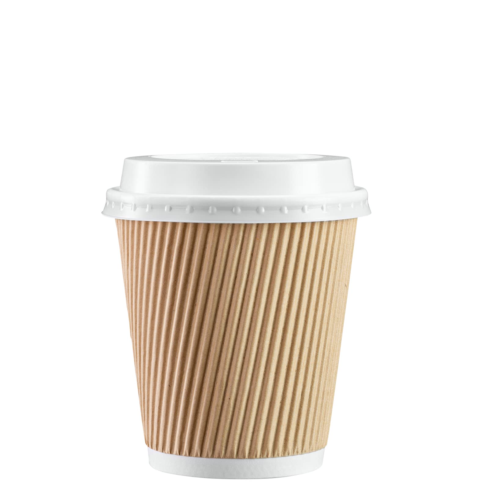 Comfy Package Gusto [10 oz. - 300 ml - 50 Sets] Insulated Kraft Ripple Paper Hot Cups, Disposable Coffee Cups with Lids - Ideal for Hot Beverages, Travel, and Office Use - Formerly
