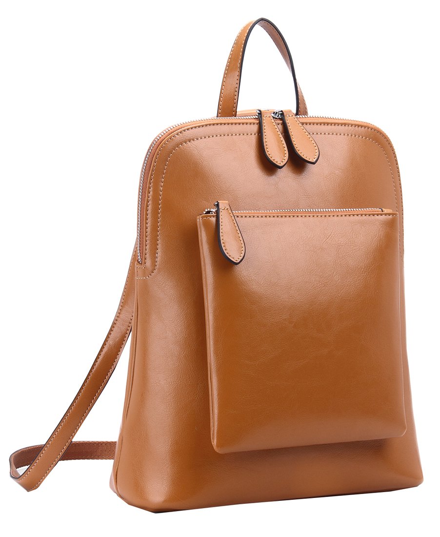 Heshe Women’s Vintage Leather Backpack Casual Daypack for Ladies and Girls (Brown-R-D)