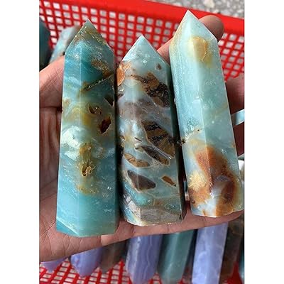 Buy Amazonite Tower Wand Caribbean Blue Calcite Natural Crystal Healing Reiki Prism For Meditation Mineral Stone 6 Faceted Gemstone Online In Turkey B08dljzrx6