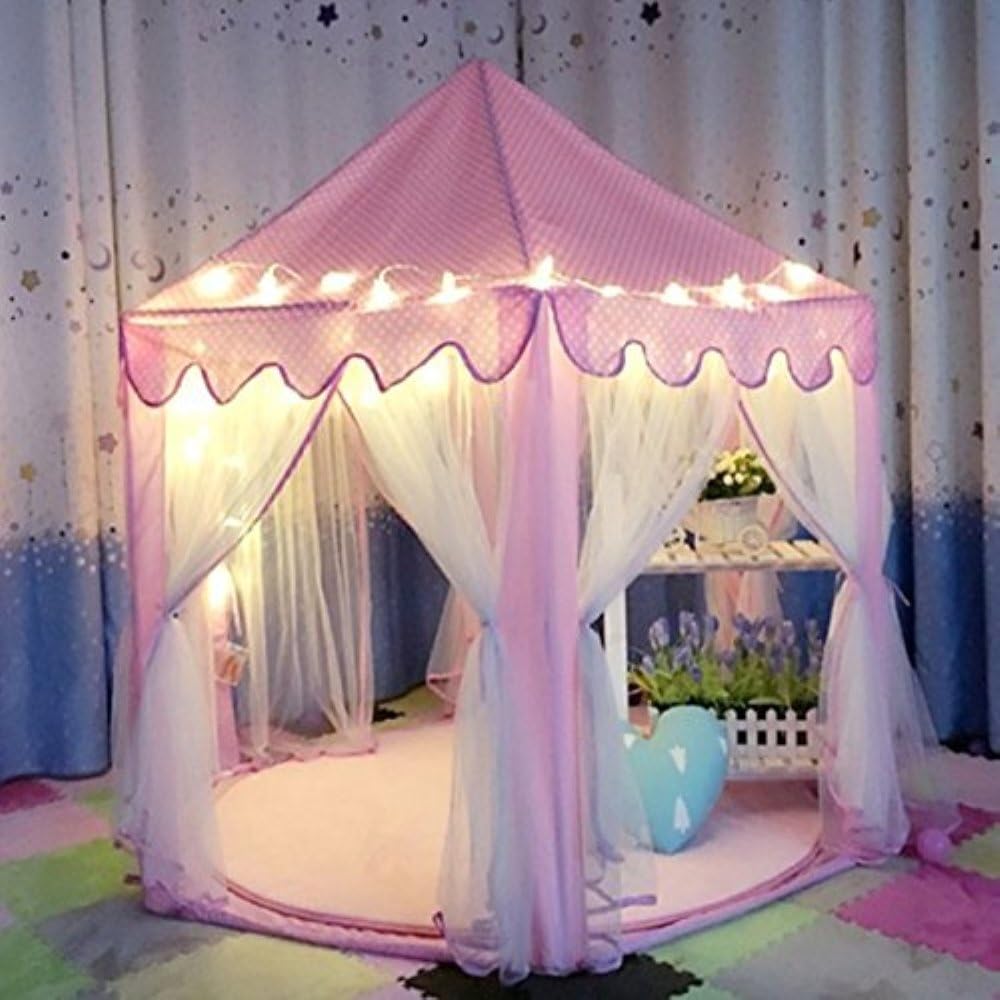 IsPerfect Kids Indoor Princess Castle Play Tents,Outdoor Large Playhouse With Led Lights,Perfect Outdoor Child Toys - 55"x 53"(DxH)