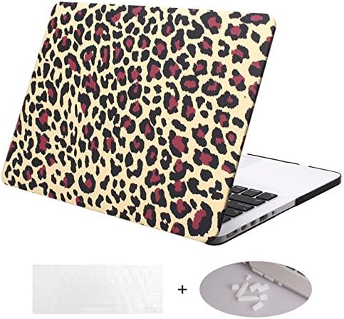 DWON MacBook Case Pro 13 Inch with Retina with Keyboard Cover and Dust Plug for Apple MacBook Pro 13 Inch Sleeve Model (A1502/A1425, Version 2015/2014/2013/end 2012) - Small Leopard