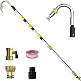 TONYINGO 24FT Reach Telescopic Gutter Cleaning Tool, 8-15FT Gutter Cleaner from the ground with 360&deg;Rotatable Duckbill Metal Head, Shut Off Valve, Leak-Proof Gutter Cleaning Wand for Garden Hose