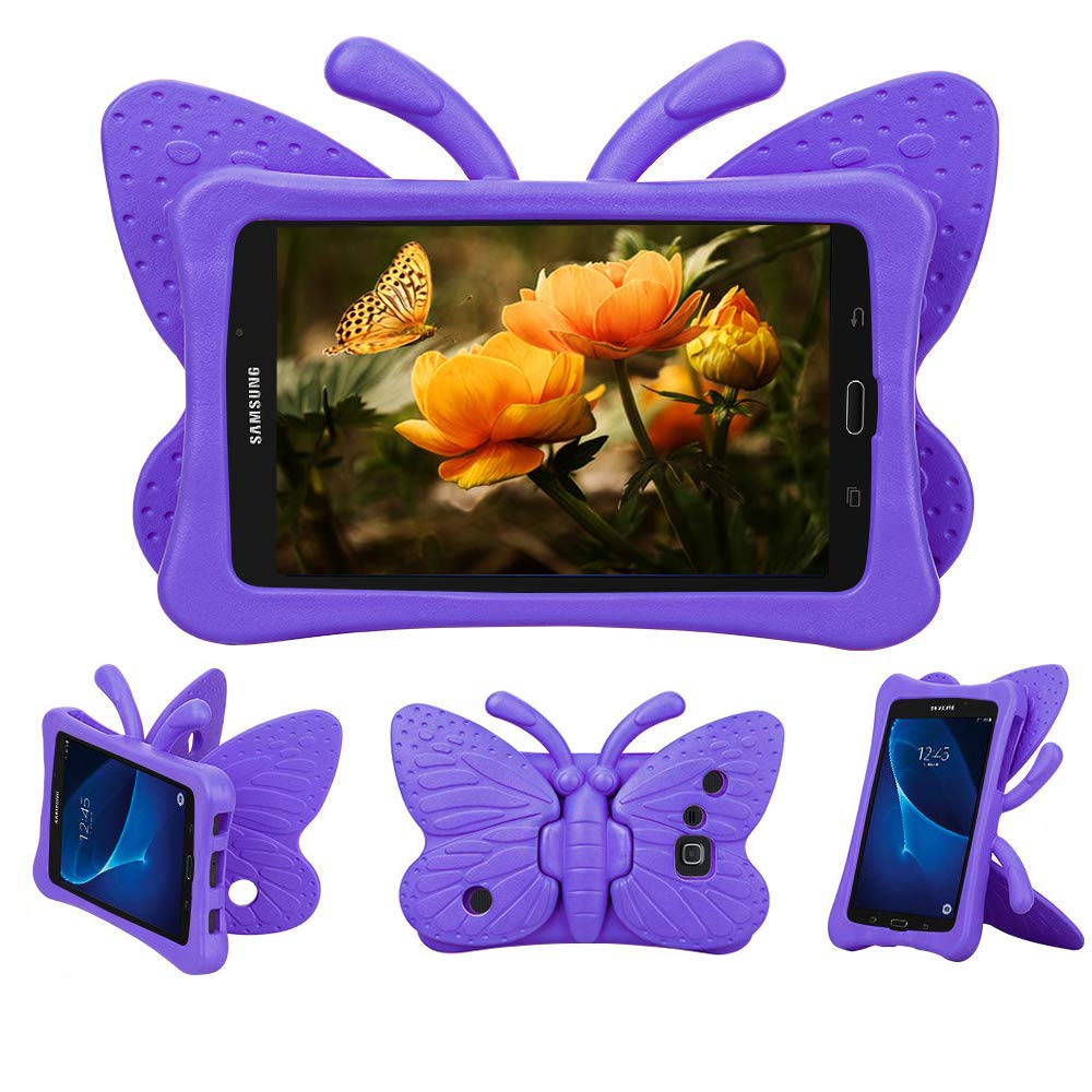 Tading Kids Case for Samsung Galaxy Tab A 7.0 SM-T280 /T285, [NOT FIT Samsung Galaxy Tab A7 10.4" 2020], Cute Butterfly Light Weight Shockproof Protective Stand Cover for Galaxy Tab A 7 inch - Purple