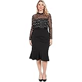 London Times Womens Long Sleeve Illusion Midi with Flounce Hem