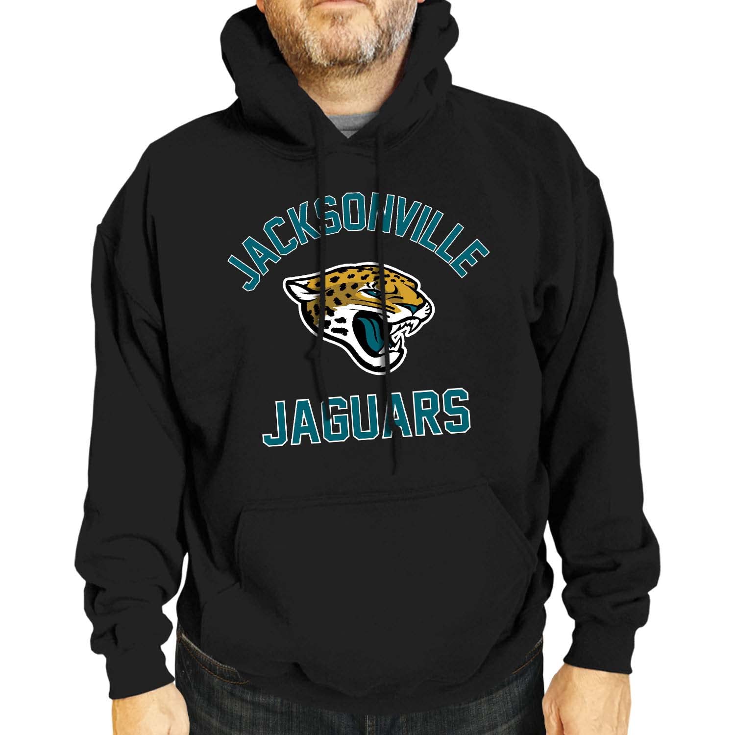 Team Fan Apparel NFL Gameday Adult Hooded Sweatshirt, Pro Football Fleece Hoodie Pullover Sweatshirt (Jacksonville Jaguars - Black, Small) Image