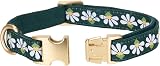 YUDOTE Soft Corduroy Dog Collar Jacquard Ribbon Floral Medium Green view 4